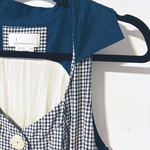 Anthropologie Camelia Collared Button Front Gingham Dress Navy Blue Size 8 - Picture 7 of 11